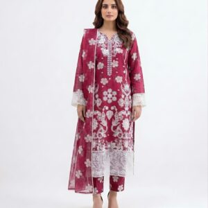 3 PC Stitched Embroidered Lawn Suit Peach Sorbet
