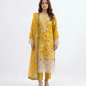 3 PC Stitched Embroidered Lawn Suit yellow